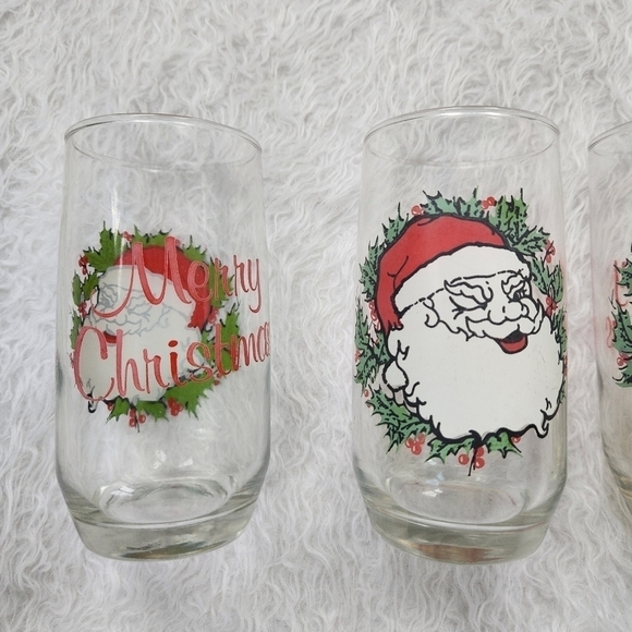 Vintage Merry Christmas Santa 12oz High Ball Glasses Set Of 3 - Picture 2 of 4